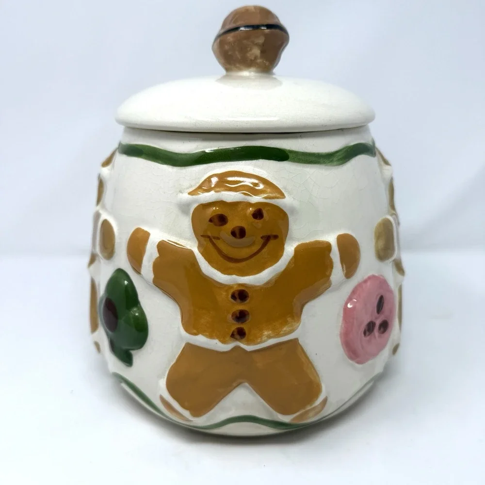 VINTAGE‎ LOS ANGELES POTTERY GINGERBREAD COOKIES ALL OVER COOKIE JAR